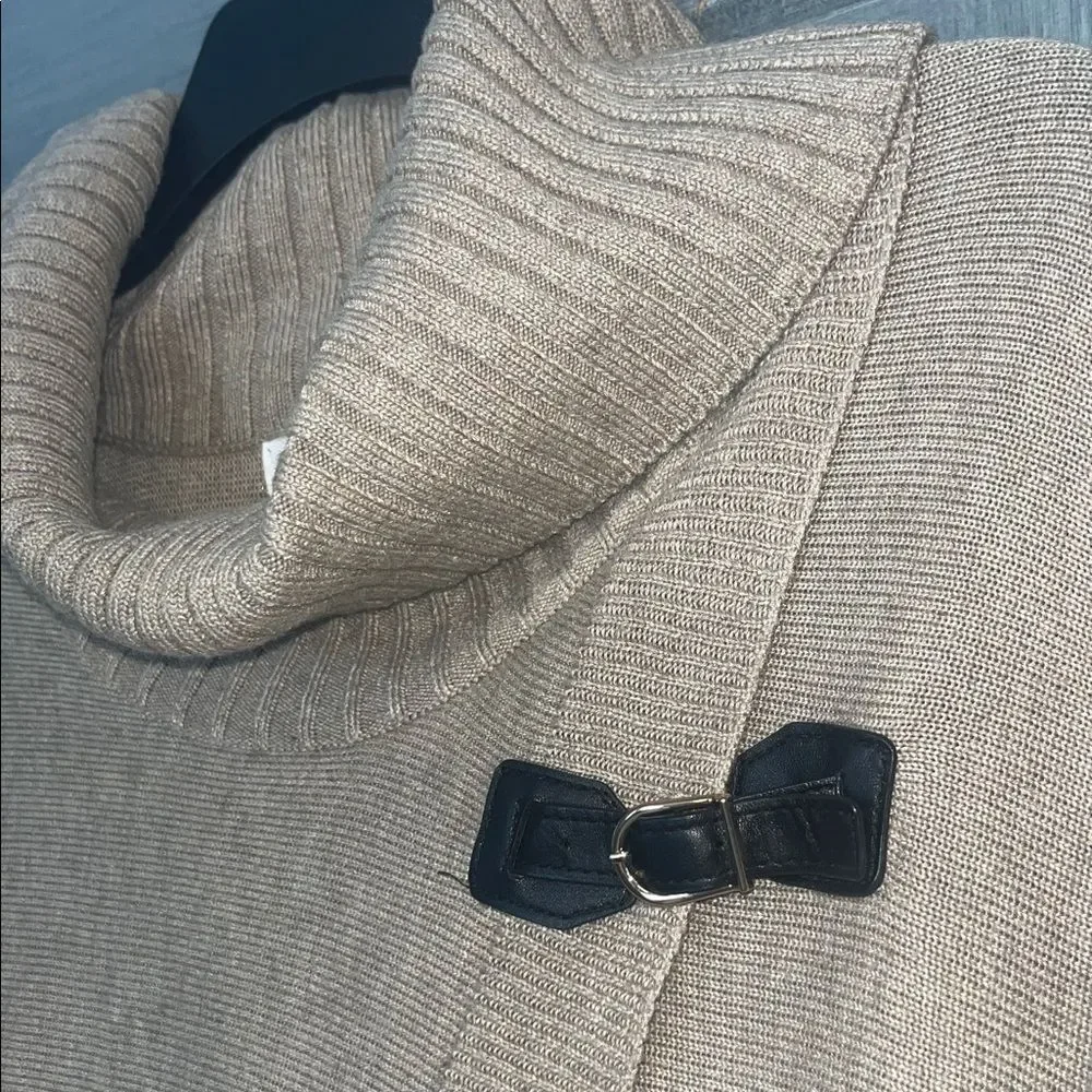 Calvin Klein Sz L/XL Taupe Cowl Neck Poncho Sweater W/ Buckle #luxe #flowy #chic